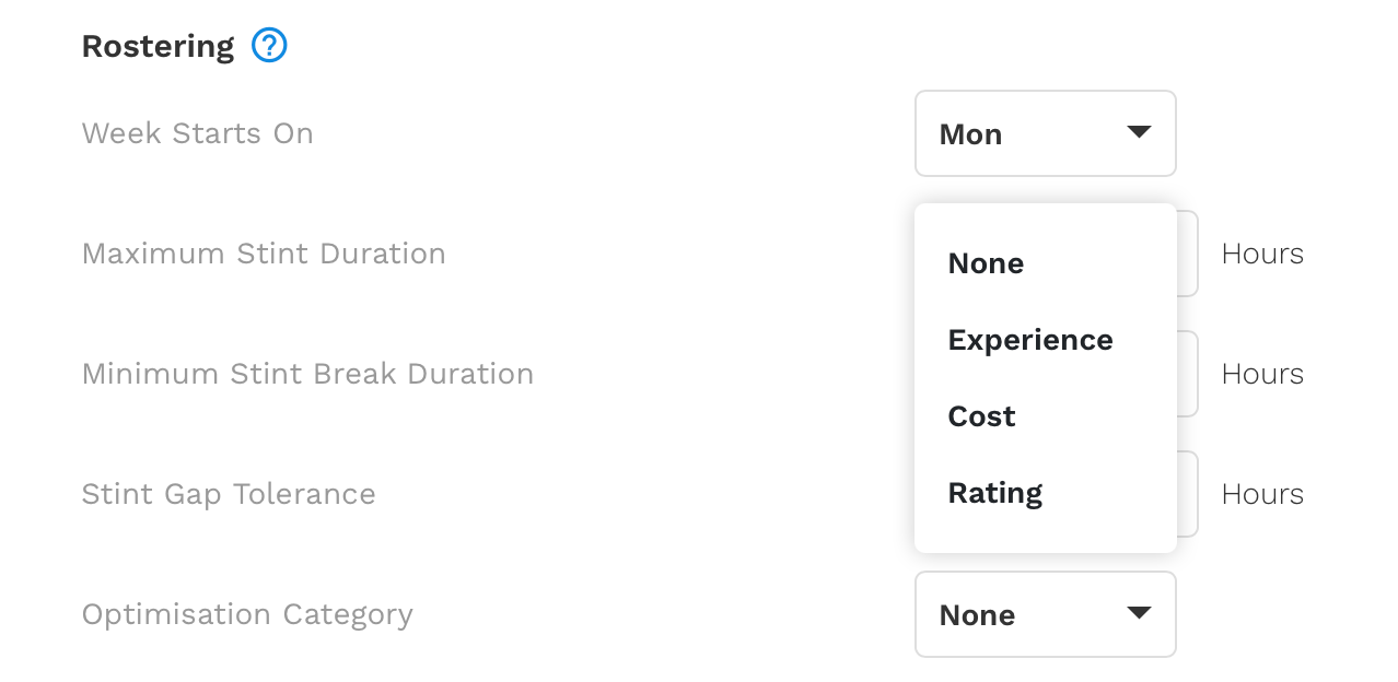 Droppah Rostering Settings Droppah Rostering Settings