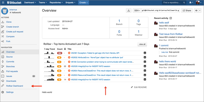 Bitbucket dashboard