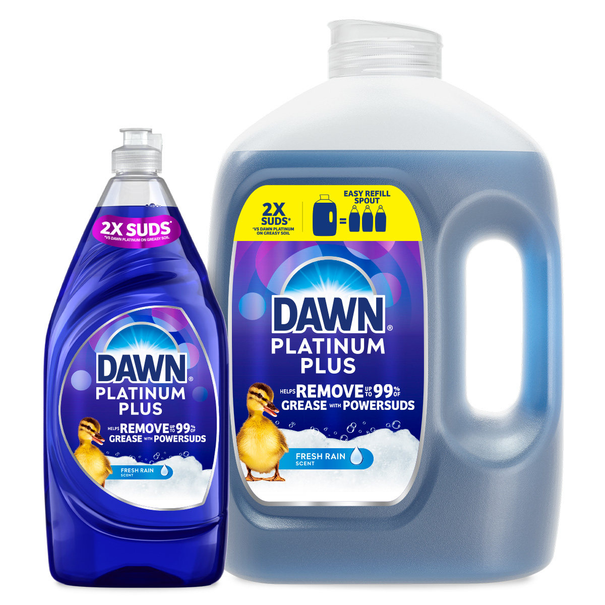 Dawn Powerwash dish soap set, including one standard bottle and one large refill container