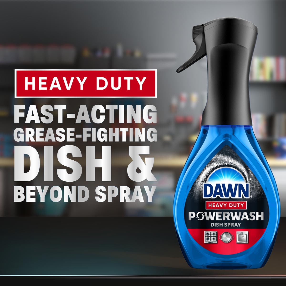 Heavy Duty Fast-acting grease-fighting dish & beyond spray.