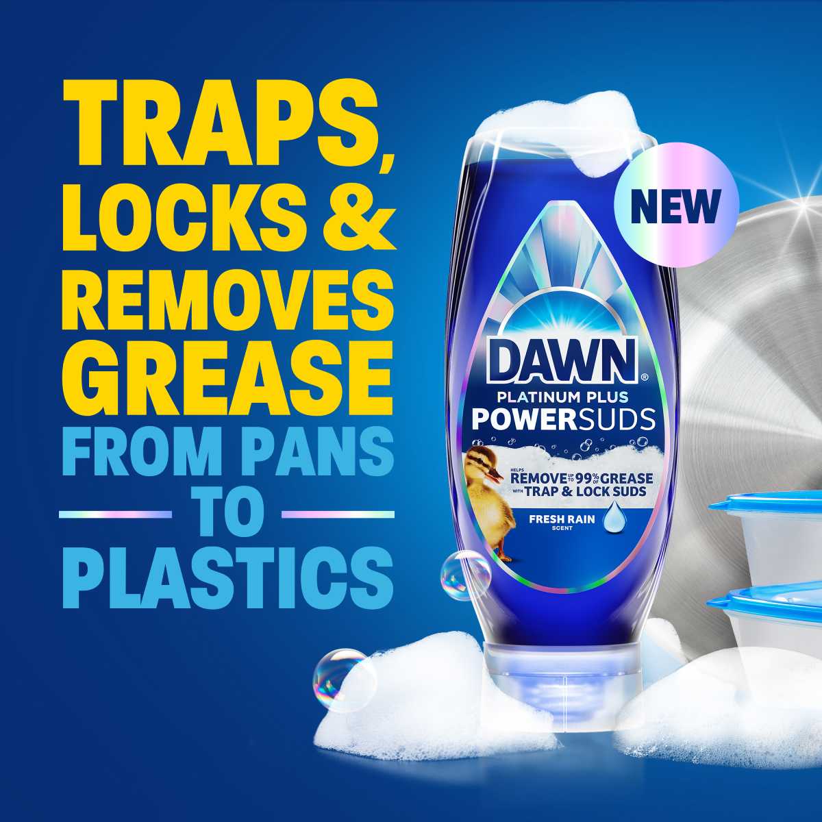 Traps, locks & removes grease from pans to plastics.