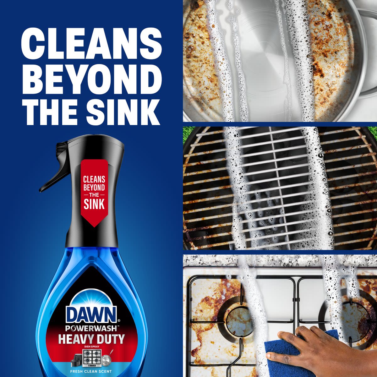 Cleans beyond the sink