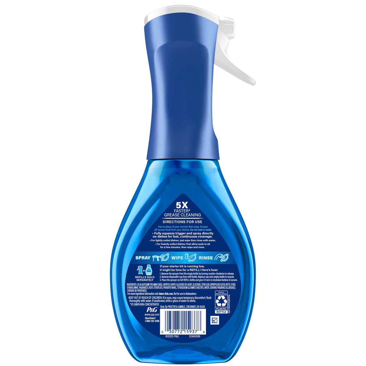 Back side of a Dawn Powerwash Spray Dish Soap Pumpkin Spice showing ingredients, safety warnings, and product information label.  