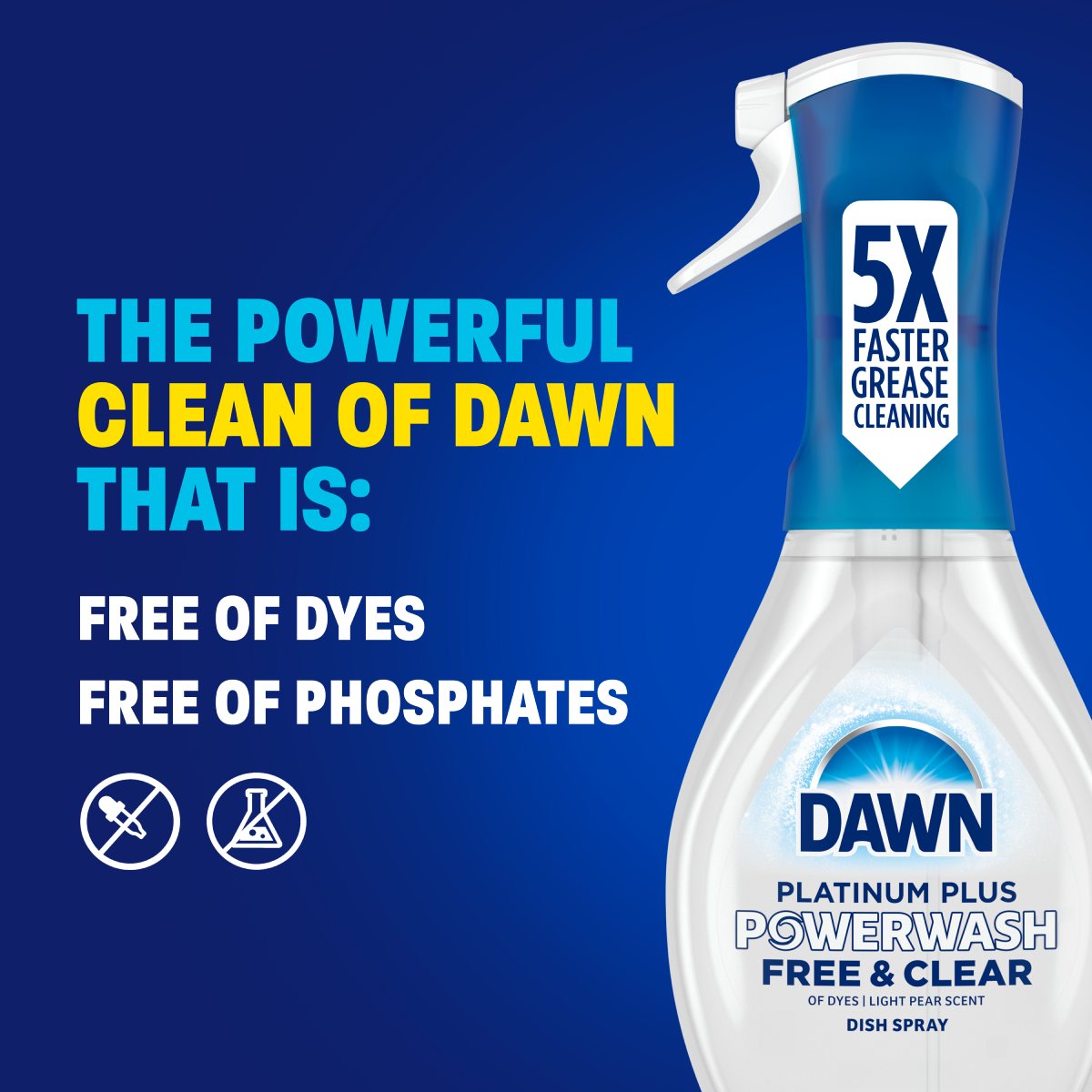 The powerful clean of Dawn that is free of dyes, free of phosphates