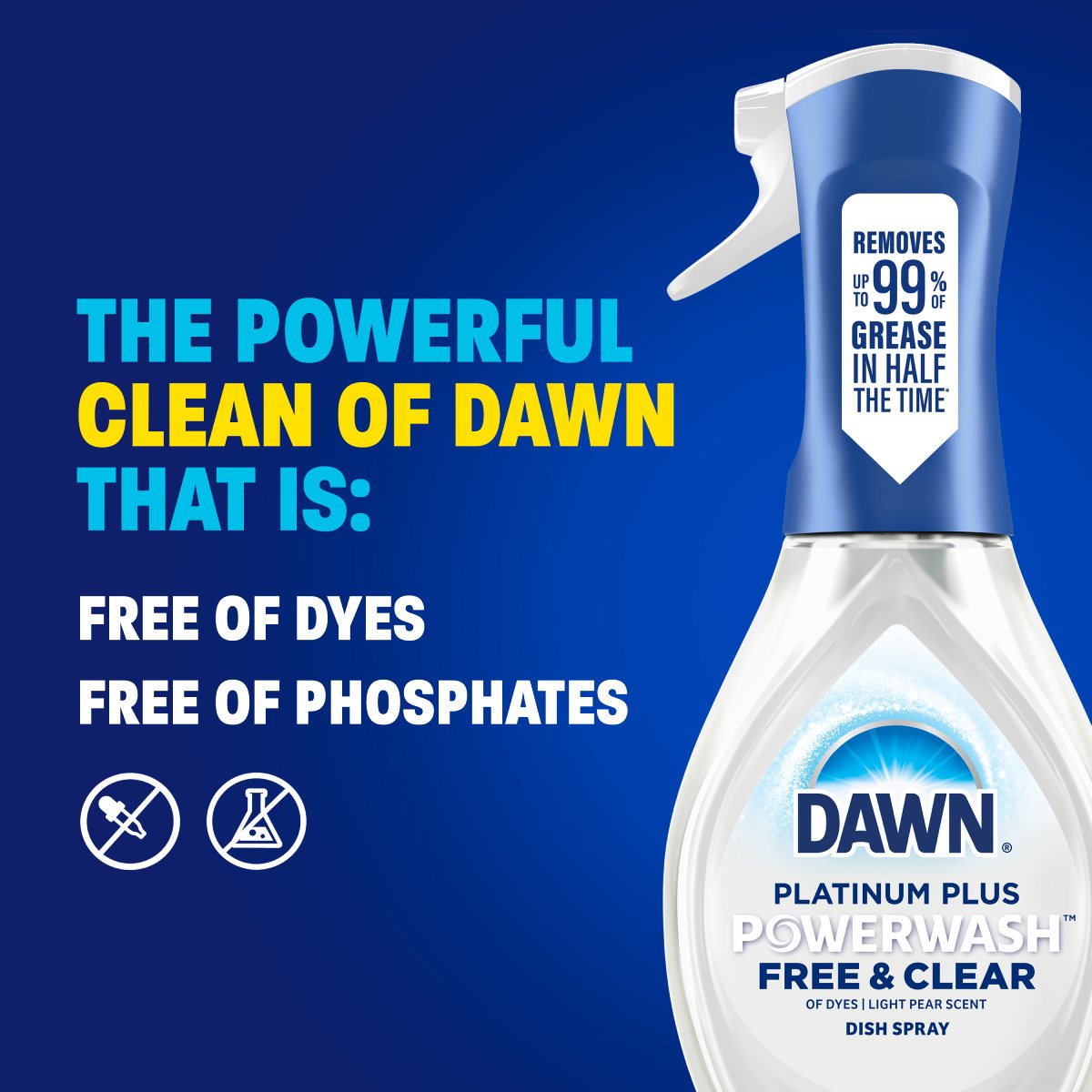 The powerful clean of Dawn that is free of dyes, free of phosphates