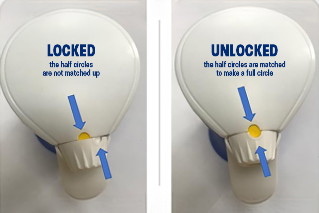 Locked the half circles are not matched up, unlocked the half circles are matched to make full circle
