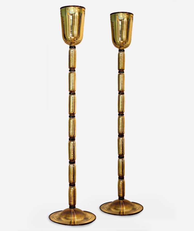 Italian School - Pair of floor lamps in pulegoso glass, circa 1940 - Standing Lamps