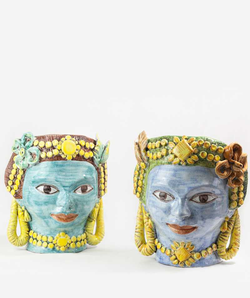 ITALIAN SCHOOL - Pair of Sicilian heads, circa 1950 - Vases