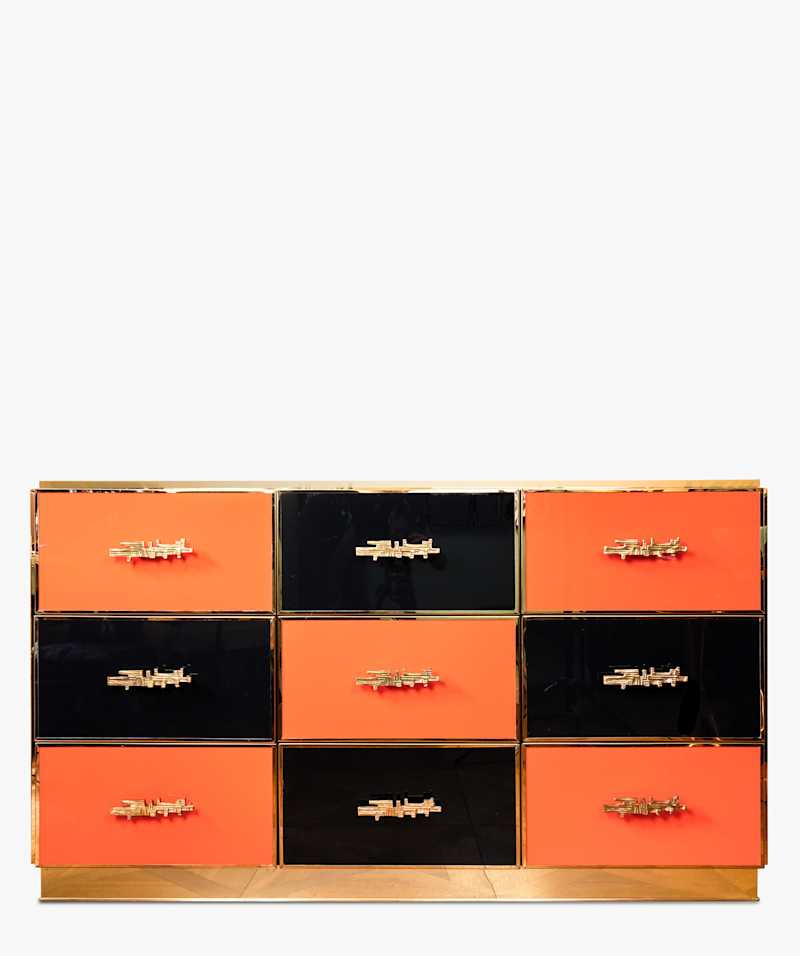 ITALIAN SCHOOL - Chest of drawers in black and orange, circa 1980s