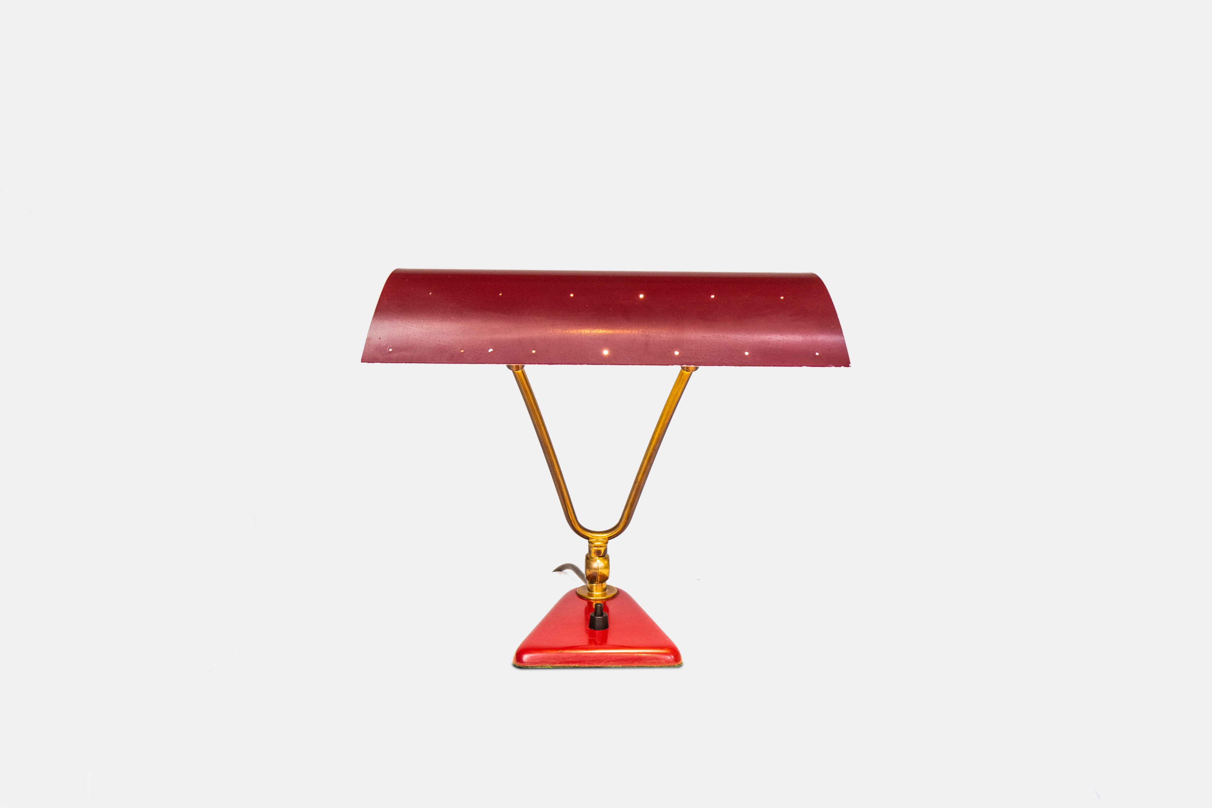 ITALIAN SCHOOL, Table lamp in the manner of Stilnovo, circa 1950s, italian school, manner of stilnovo, stilnovo, lamp, table lamp, lighting, red metal