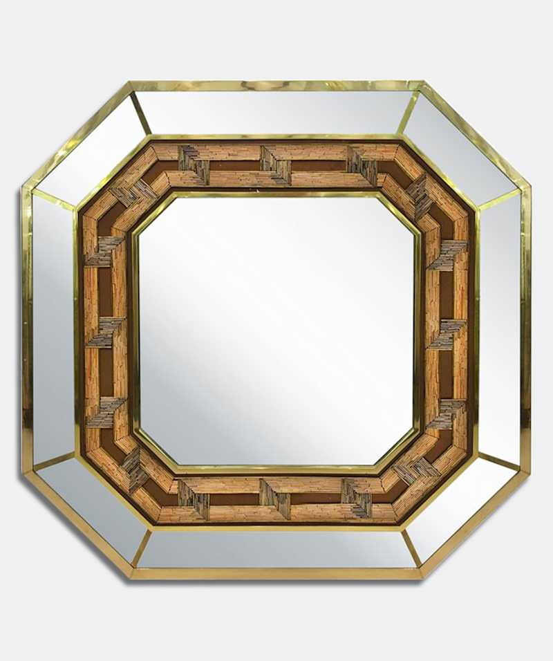 ITALIAN SCHOOL - Octagonal mirror in the manner of Gabriella Crespi, circa 1970s