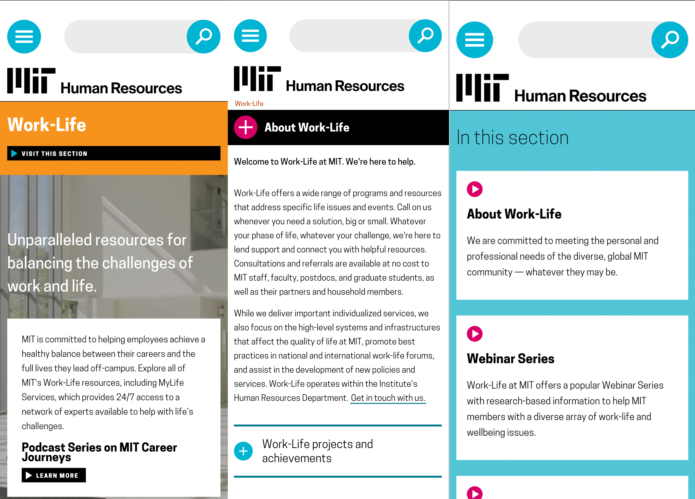 A collection of mobile views for MIT's Human Resource website, developed using Pattern Lab and Twig, as part of a custom Drupal theme build. 