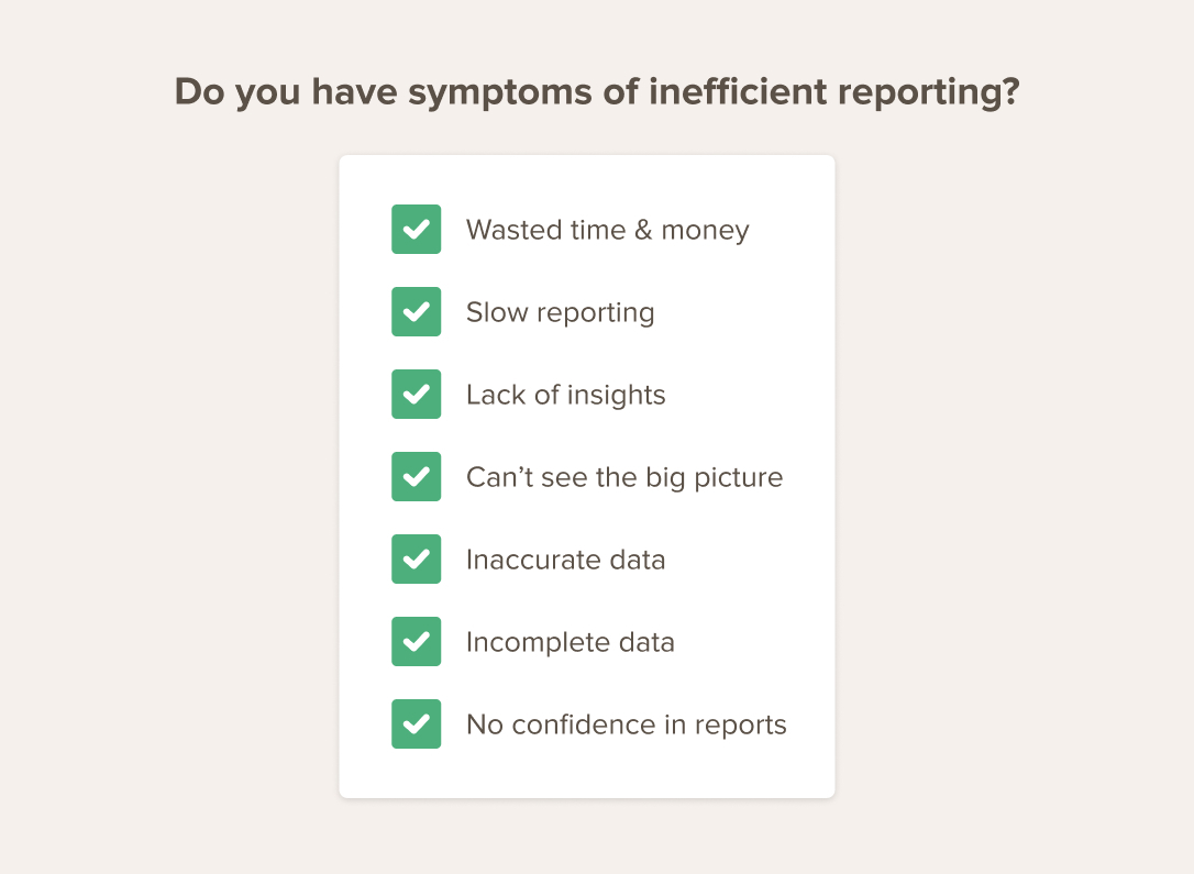 Symptoms of Inefficient reporting checklist