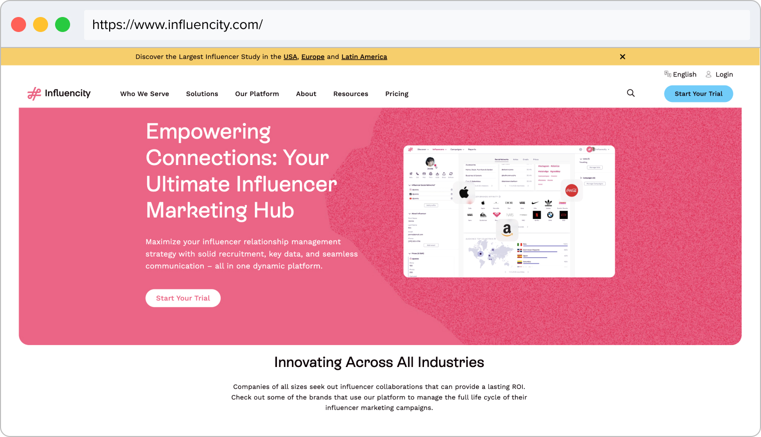 Influencity homepage header