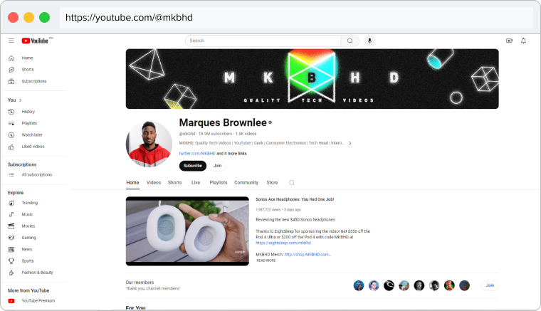 Marques Brownlee's Youtube Profile