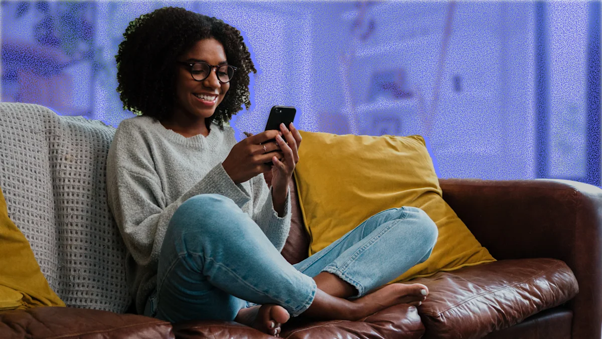 Woman on her phone at home