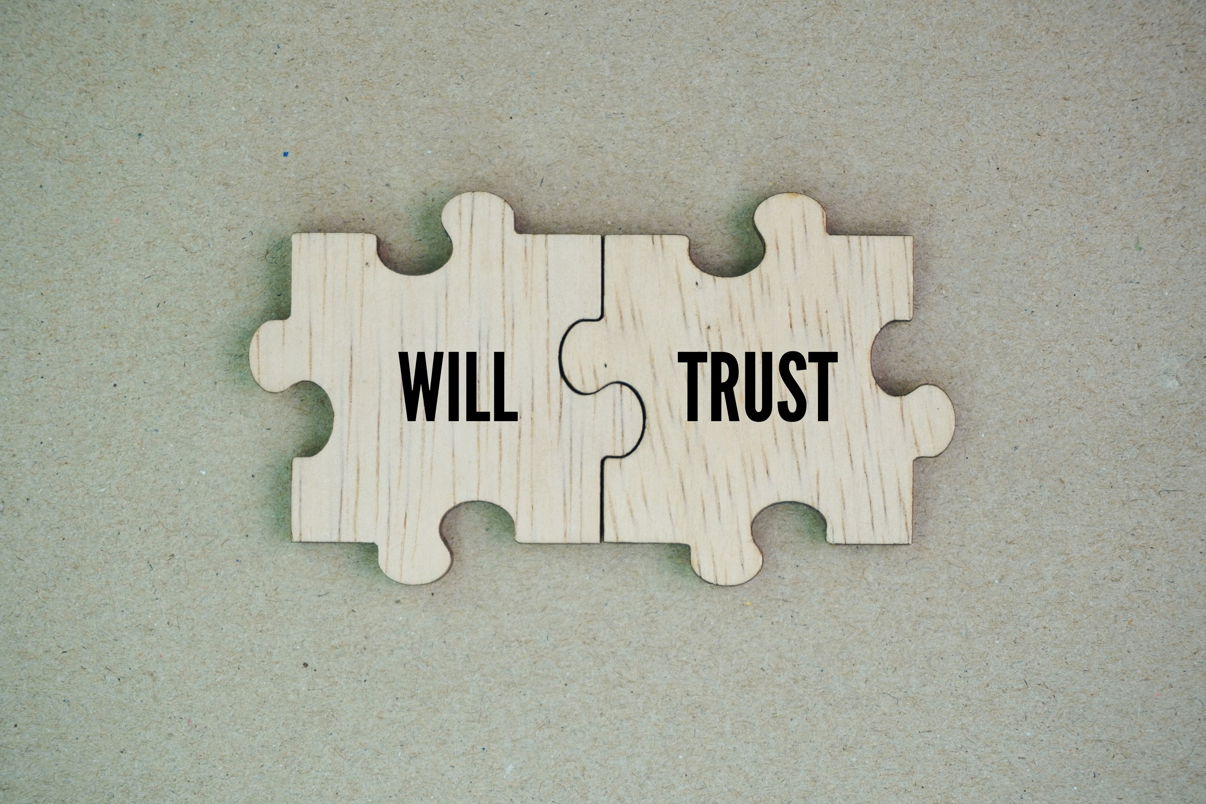 Wooden puzzle with words will and trust