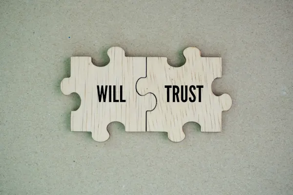 Wooden puzzle with words will and trust
