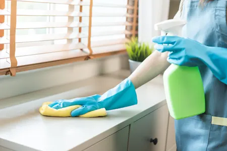 Person cleaning a countertop