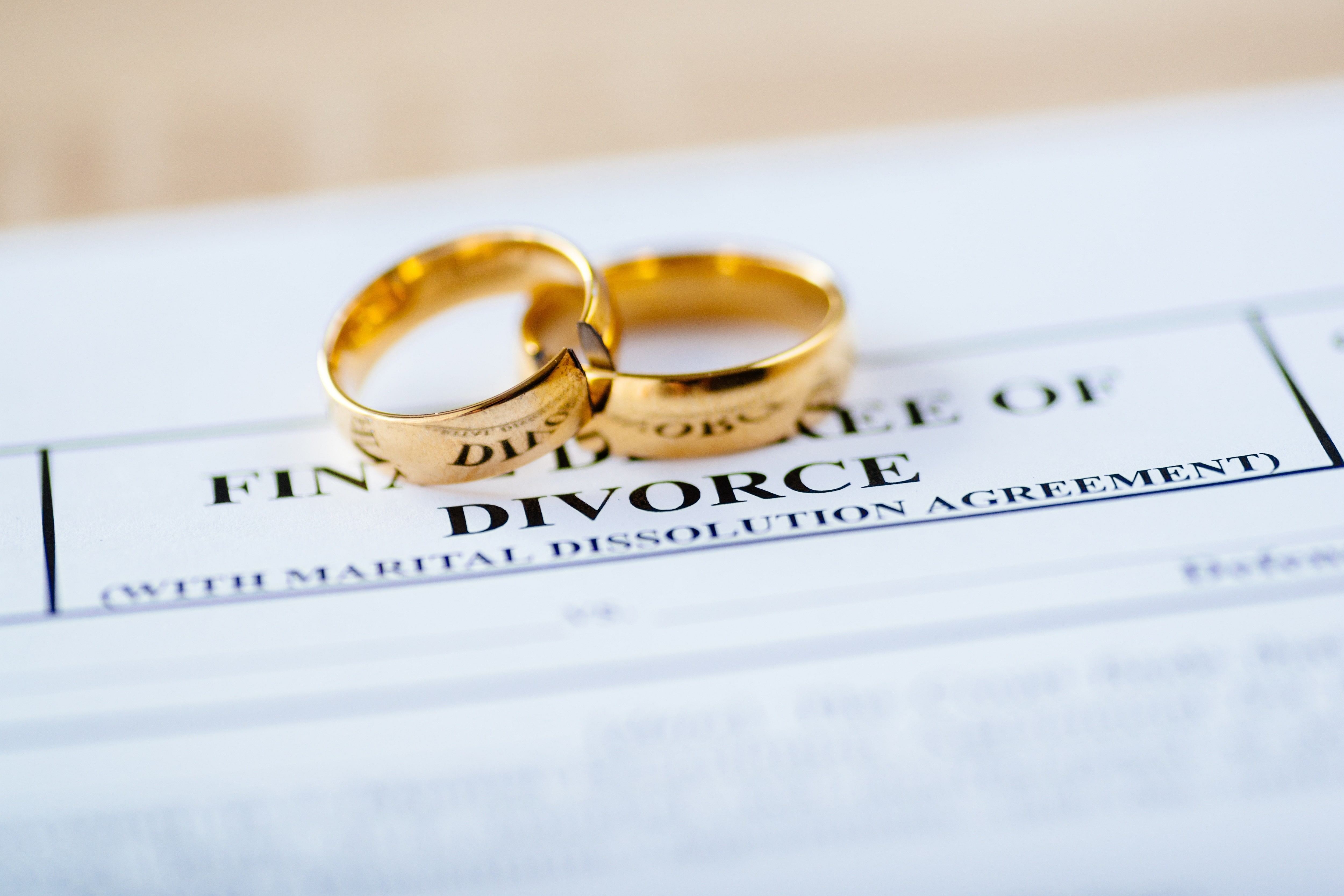 Wedding rings on divorce document