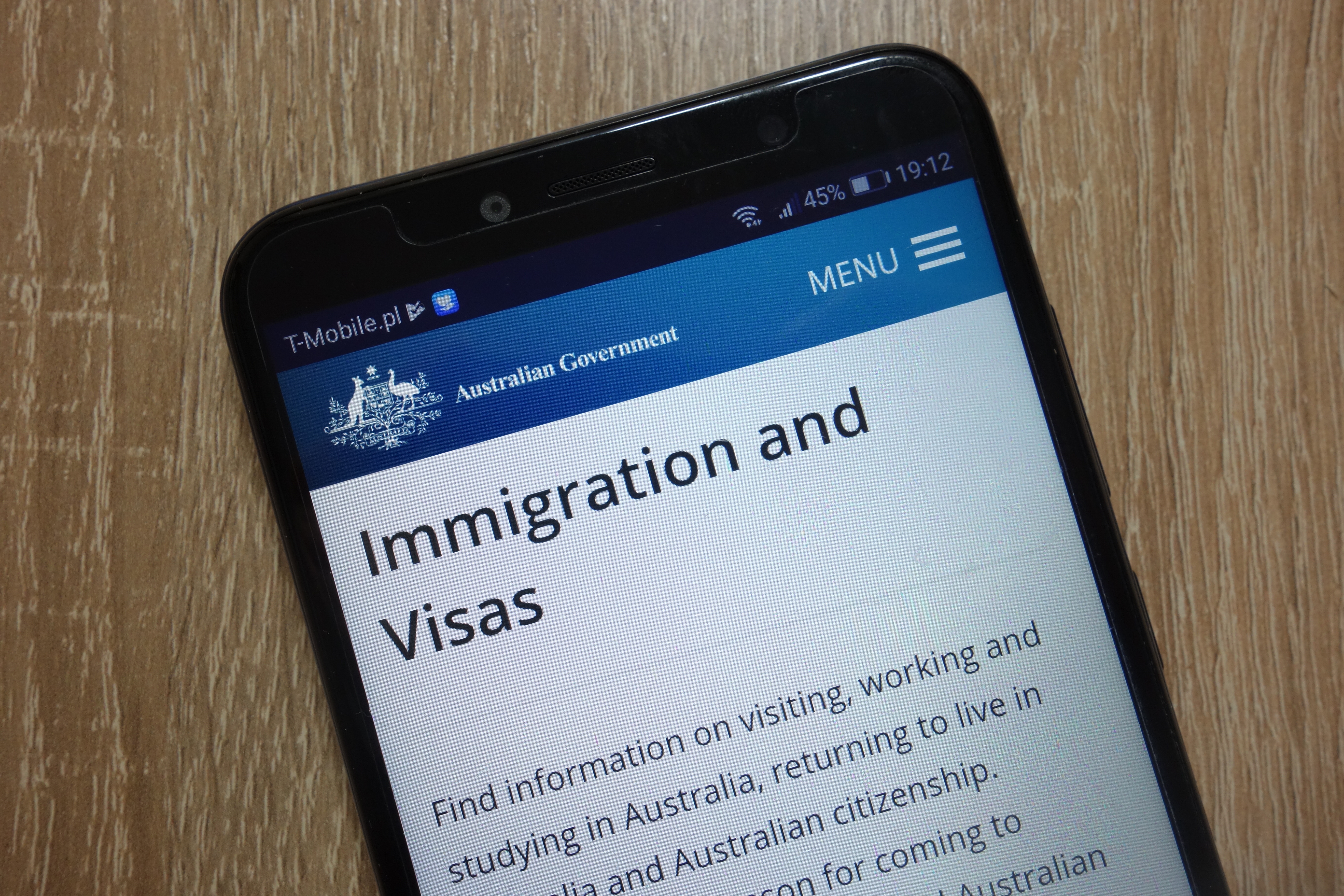 a photo of the australian immigration website