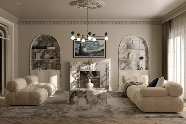 Living room with fireplace