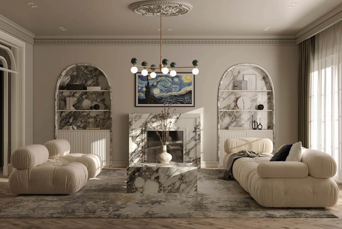 Living room with fireplace