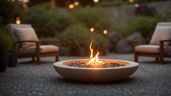Outdoor fire pit surrounded by two chairs