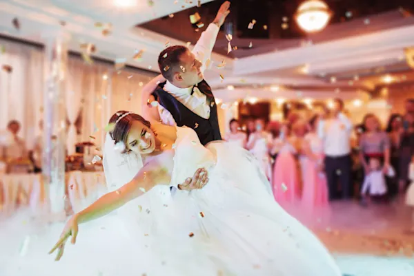 Bride and groom dancing