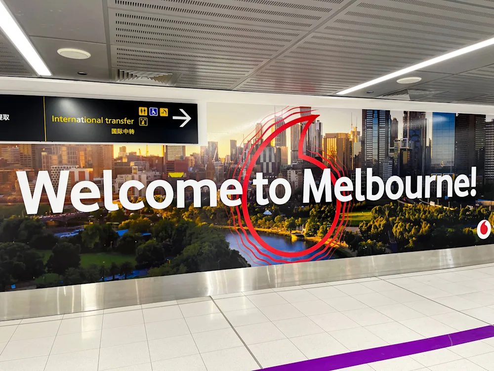 Welcome board inside Melbourne Airport