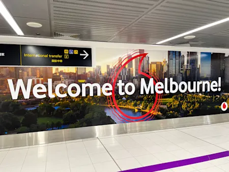 Welcome board inside Melbourne Airport