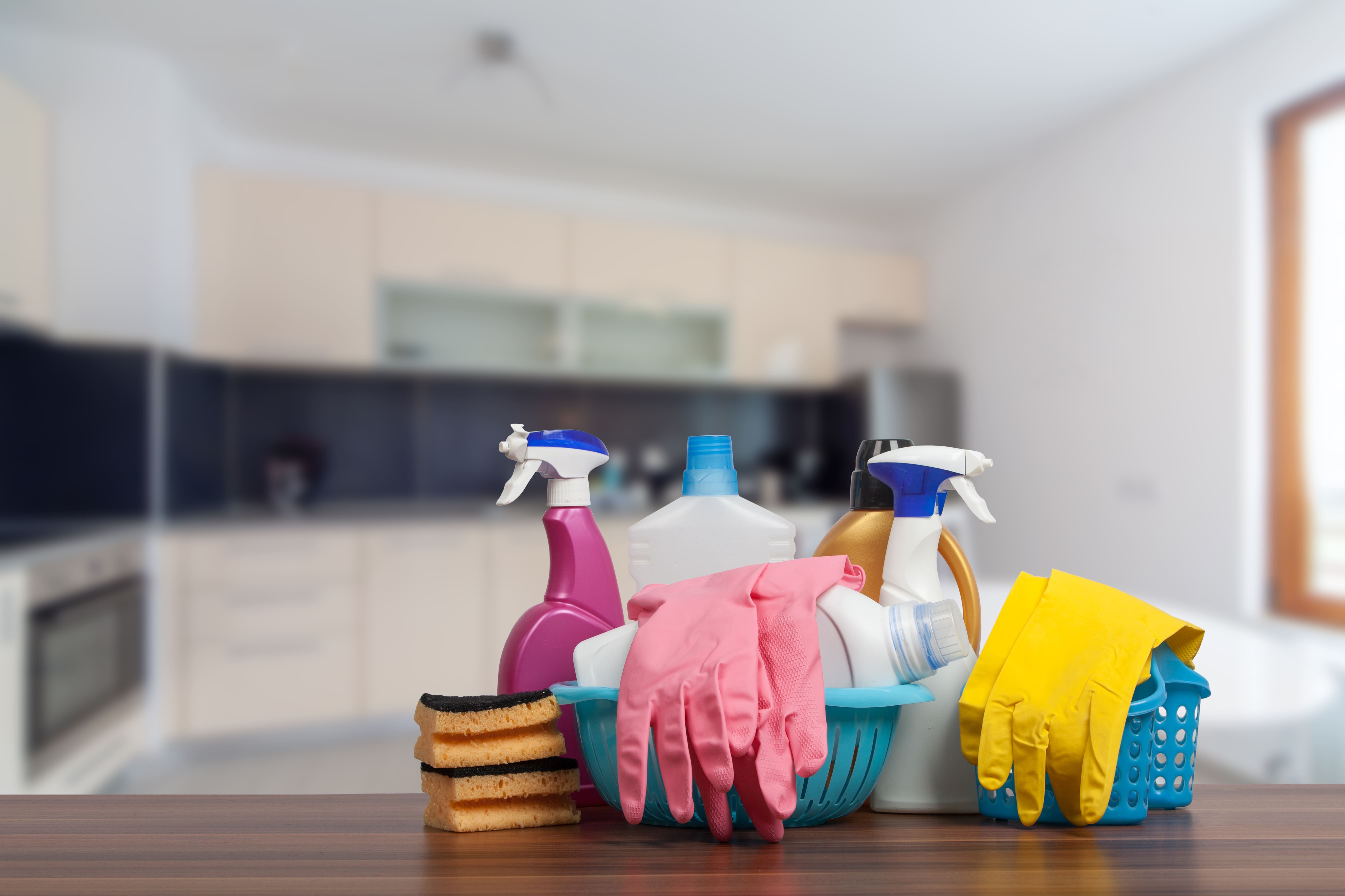 House cleaning supplies on counter