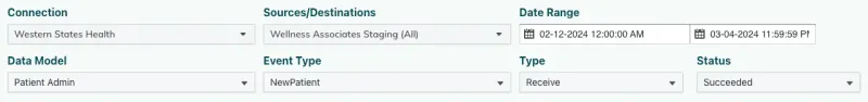 Drop-down filter options at the top of the Logs page allow you to refine the search criteria. 