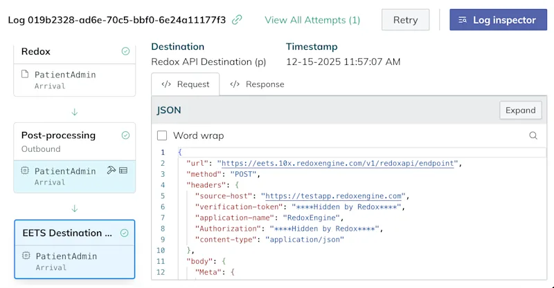 Click on a processing stage to view details about the log.