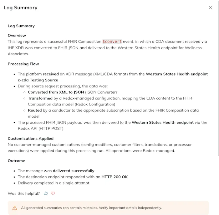 Example of a log summary 