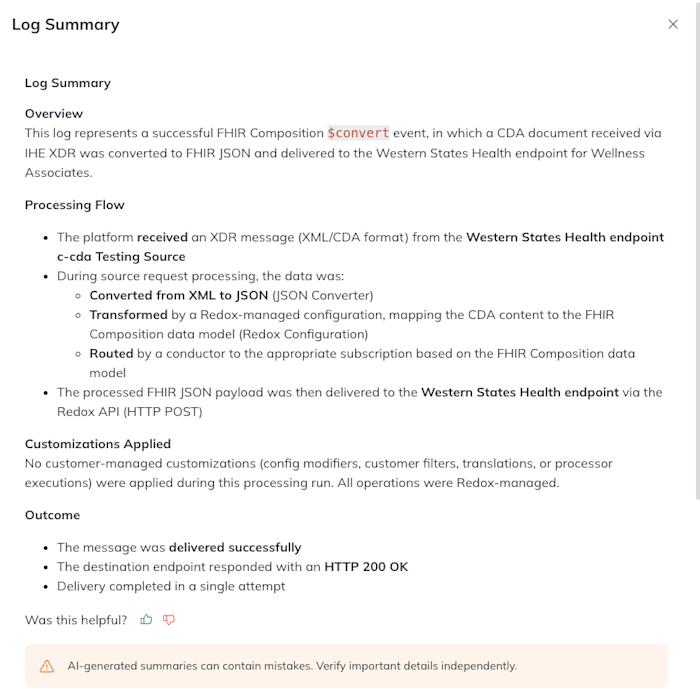 Example of a log summary Example of a log summary