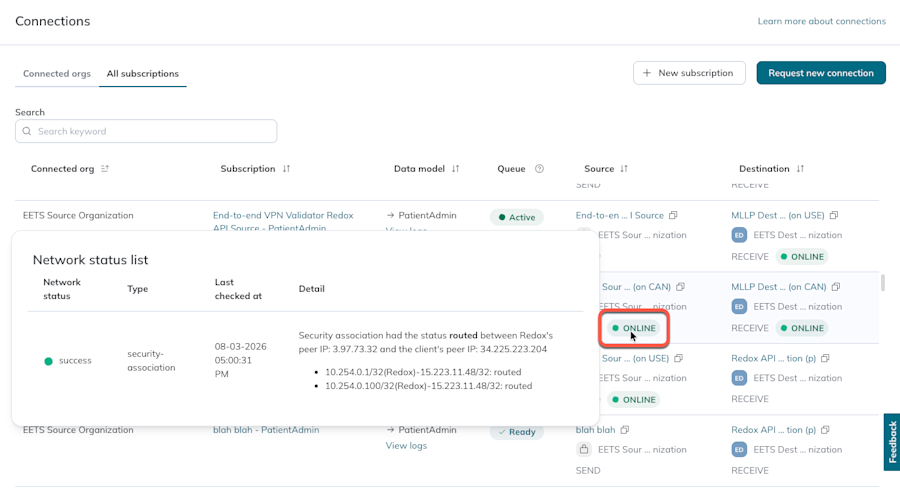 A user hovers over the VPN dot to view the status details. A user hovers over the VPN dot to view the status details.
