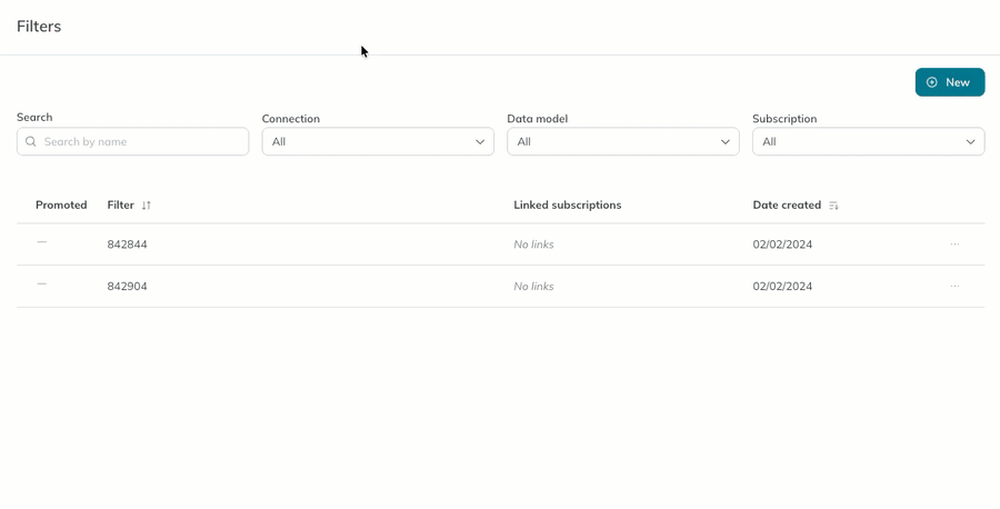 A user clicks the New button on the Filters page and enters a name.