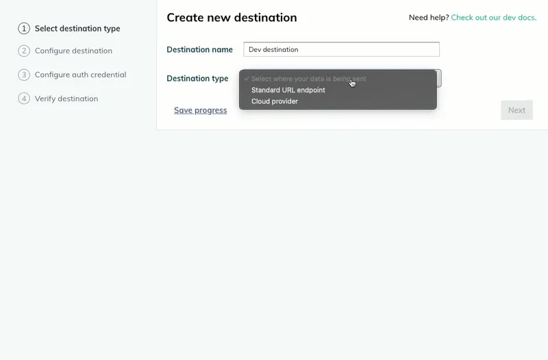 A user enters a valid endpoint URL for a standard destination. A user enters a valid endpoint URL for a standard destination.