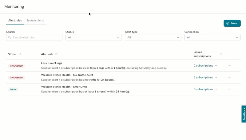 A user starts to create an error threshold alert rule. 
