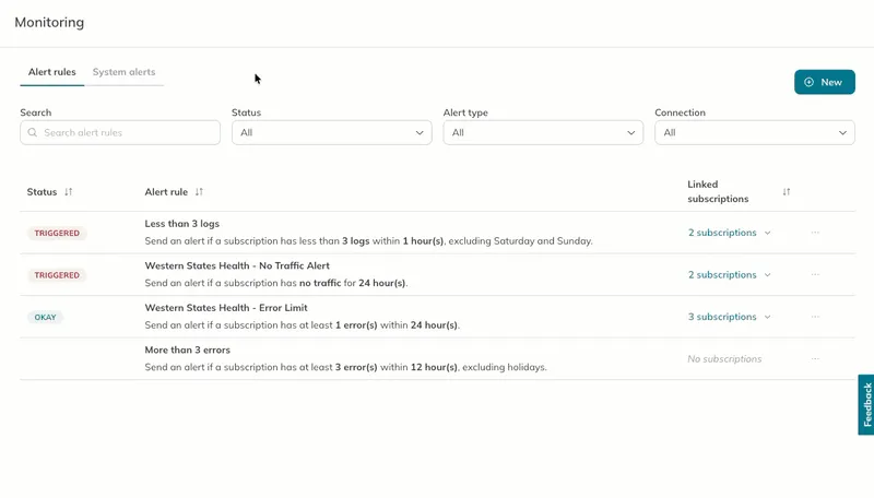 A user edits the time interval of an existing alert rule.
