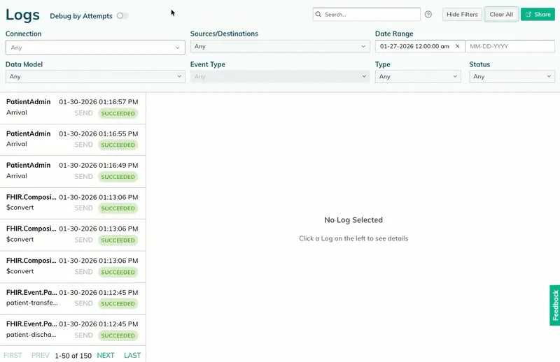 A user opens log inspector. 