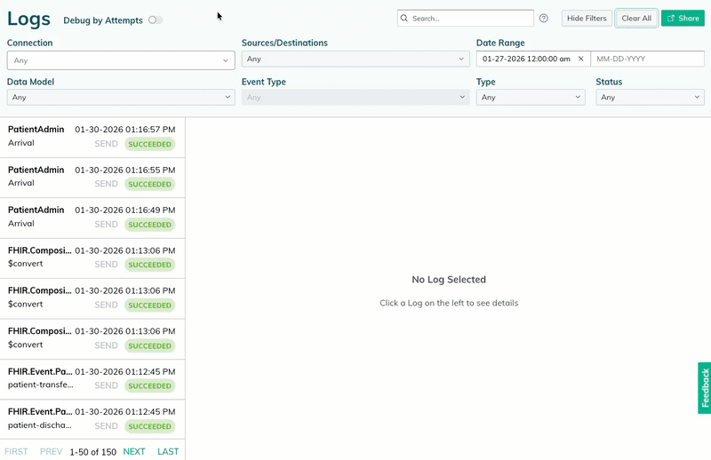 A user opens log inspector. 