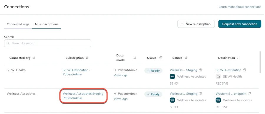 In the Subscription column, the name is a link that opens the Details page. In the Subscription column, the name is a link that opens the Details page.