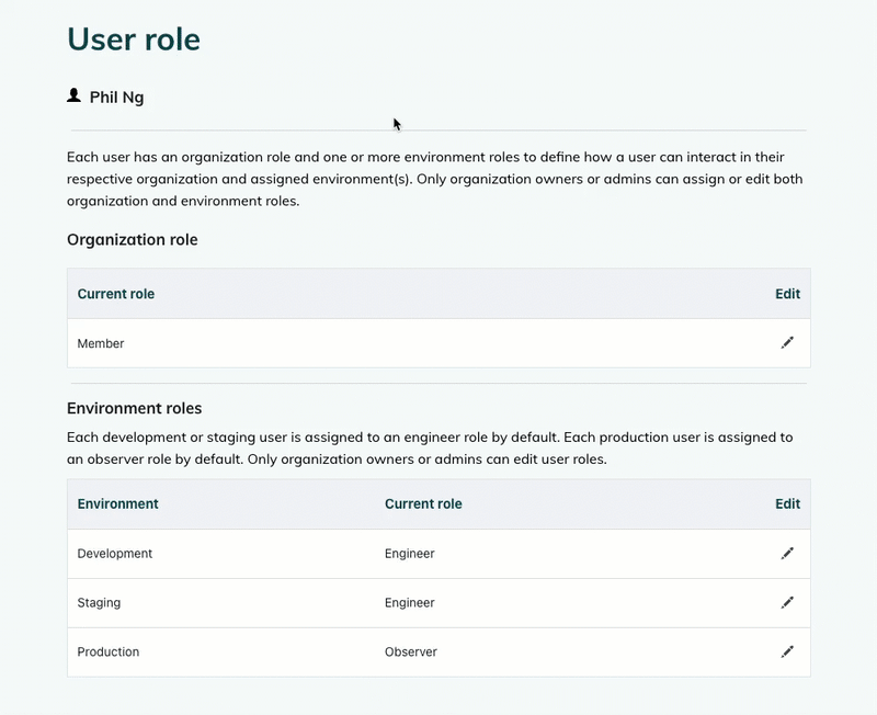 Edit a user's environment role