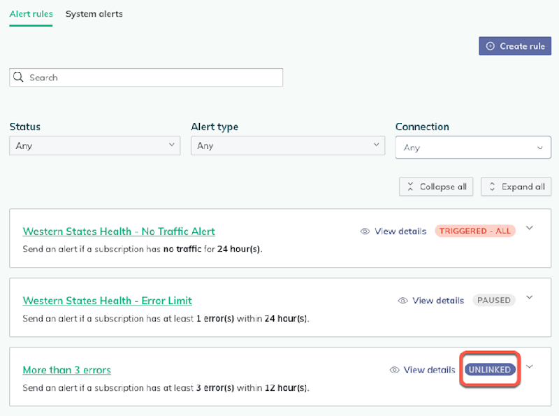 Unlinked alert rule