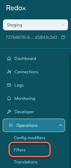 The Filters option is a sub-option under the Operations tab. The Filters option is a sub-option under the Operations tab.