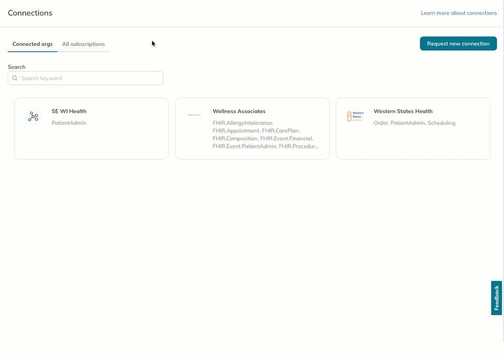 A user selects the All subscriptions tab to view subscriptions in a table.