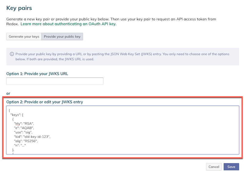 OAuth API key: Edit your JWKS entry