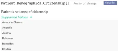 Example valueset for the Patient.Demographics.Citizenship array